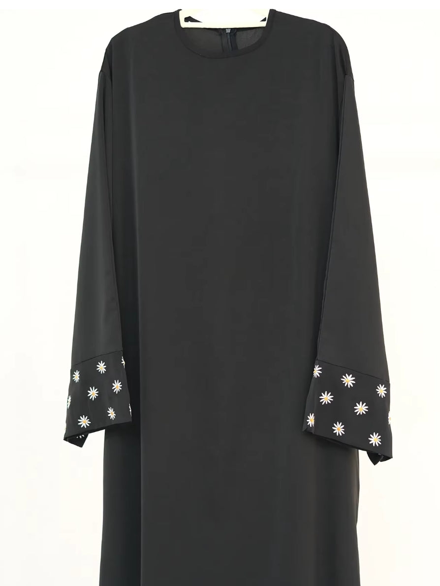 Satin abaya with flower sleeves