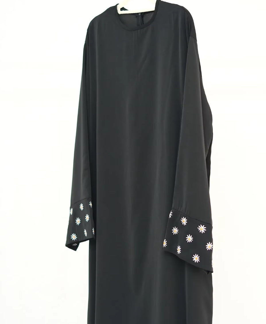 Satin abaya with flower sleeves