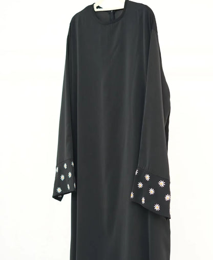 Satin abaya with flower sleeves