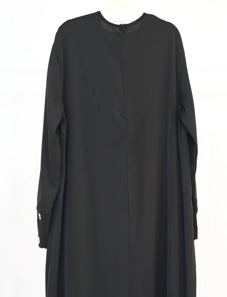 Satin abaya with flower sleeves